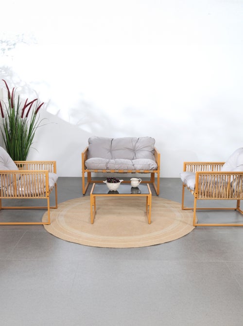 TURINI - Salon de jardin 4 places effet rotin coussins gris clair - Kiabi