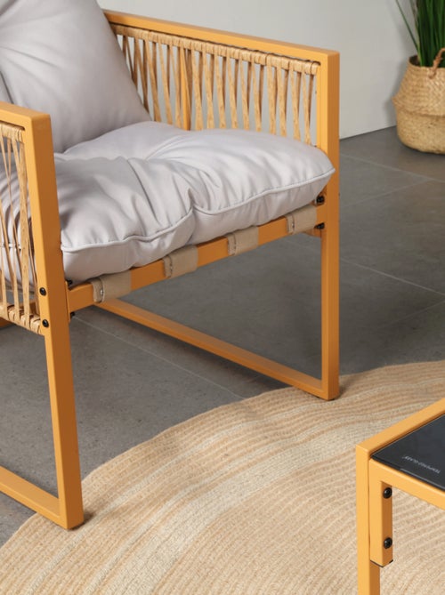 TURINI - Salon de jardin 4 places effet rotin coussins gris clair - Kiabi