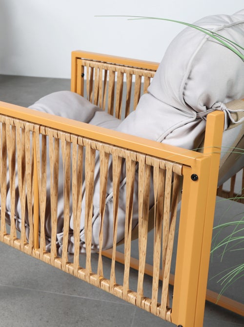 TURINI - Salon de jardin 4 places effet rotin coussins gris clair - Kiabi