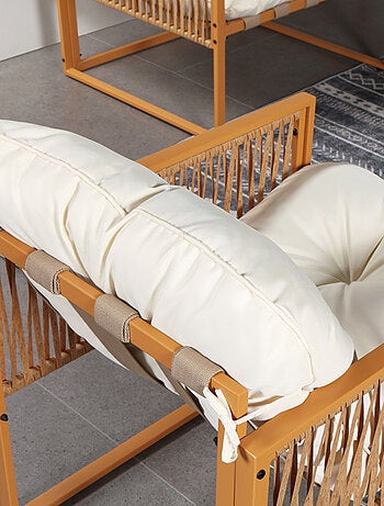 TURINI - Salon de jardin 8 places effet rotin coussins blancs