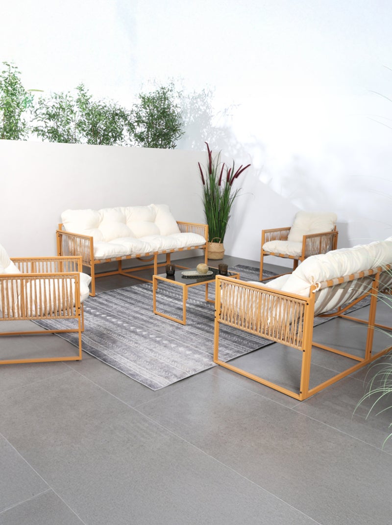 TURINI - Salon de jardin 8 places effet rotin coussins blancs Blanc - Kiabi