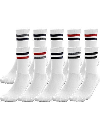 TWINDAY Lot de 10 paires de Chaussettes Homme Coton SPORT Blanc Twinday