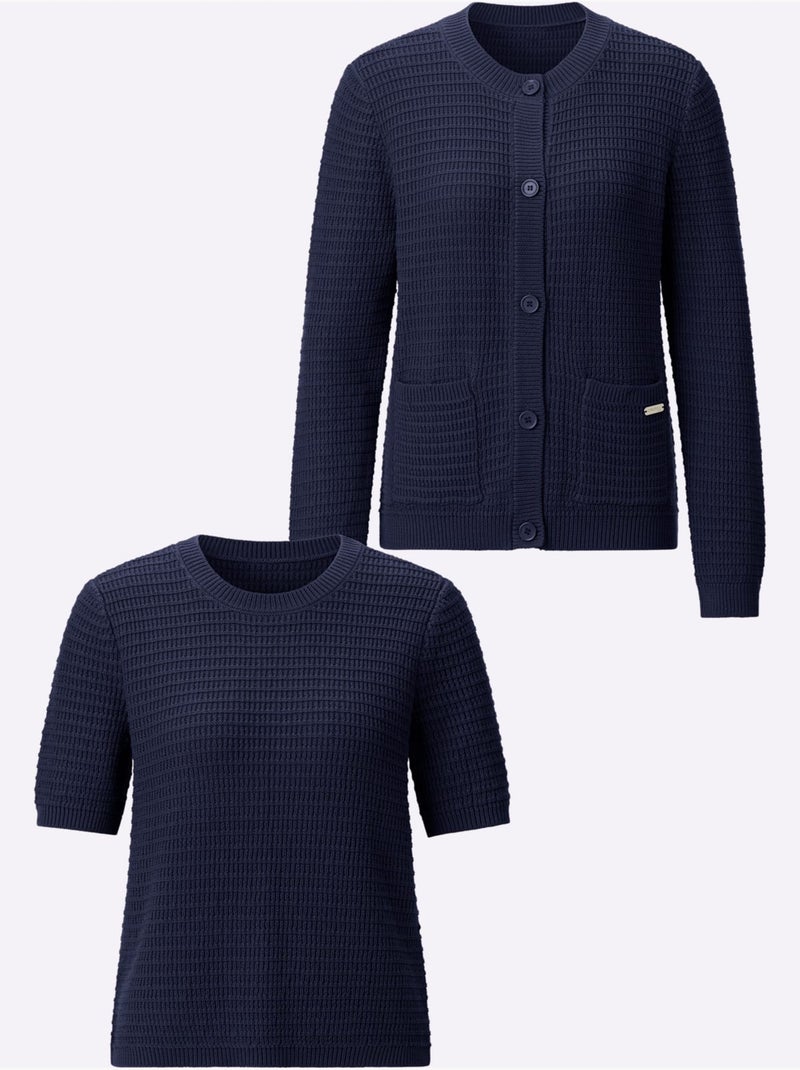 Twinset Pur Coton - Taille Standard - Witt Bleu marine - Kiabi