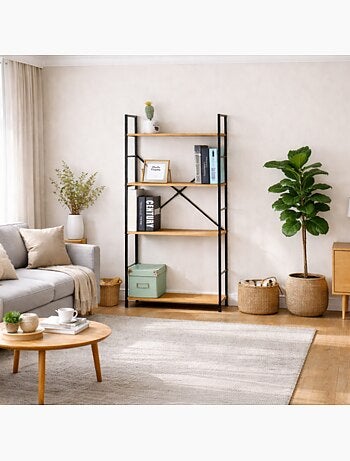 TYDA Etagère 4 rangements 112 cm bois et noir