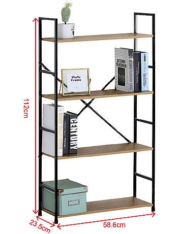 TYDA Etagère 4 rangements 112 cm bois et noir