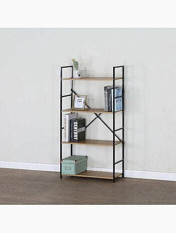 TYDA Etagère 4 rangements 112 cm bois et noir