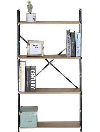 TYDA Etagère 4 rangements 112 cm bois et noir