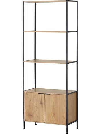 TYDIE Etagère 4 rangements et placard 176 cm bois et noir
