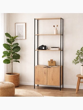 TYDIE Etagère 4 rangements et placard 176 cm bois et noir