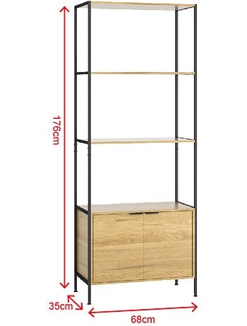 TYDIE Etagère 4 rangements et placard 176 cm bois et noir