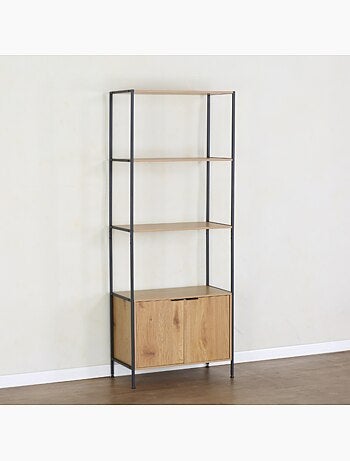 TYDIE Etagère 4 rangements et placard 176 cm bois et noir
