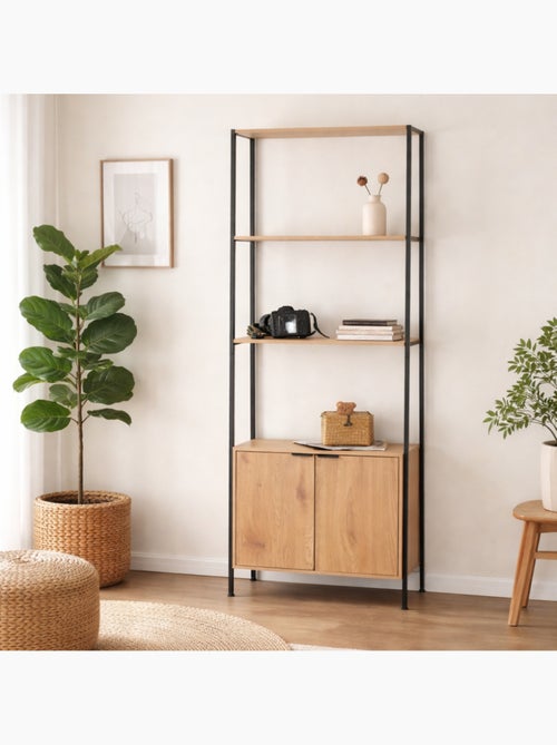 TYDIE Etagère 4 rangements et placard 176 cm bois et noir - Kiabi