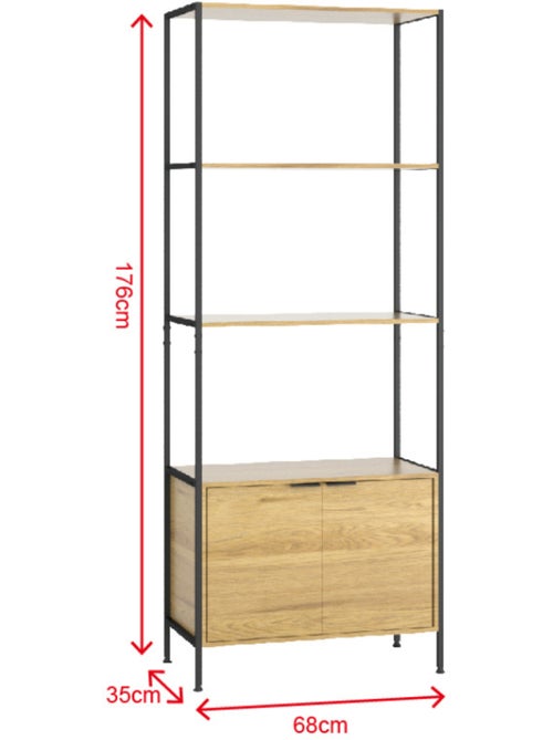 TYDIE Etagère 4 rangements et placard 176 cm bois et noir - Kiabi