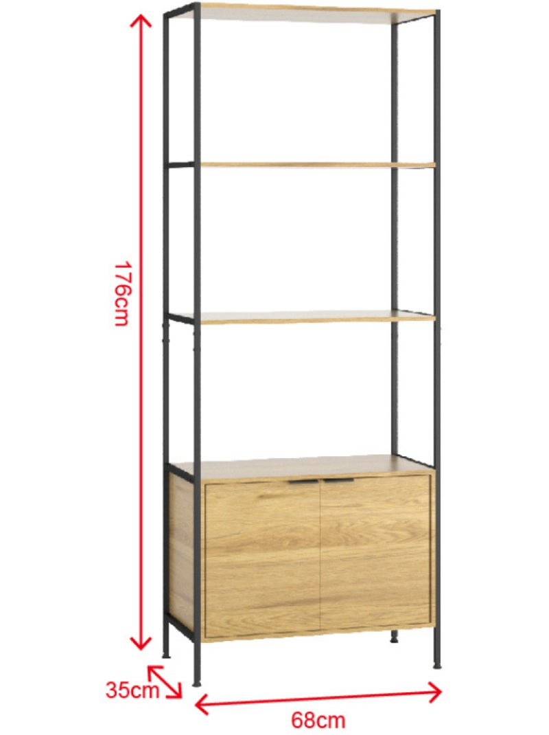 TYDIE Etagère 4 rangements et placard 176 cm bois et noir Marron - Kiabi