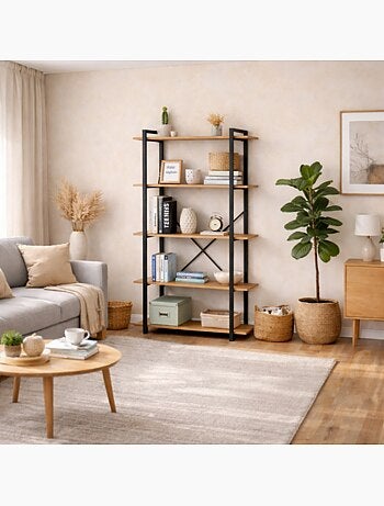 TYDO Etagère 5 rangements 150 cm bois et noir