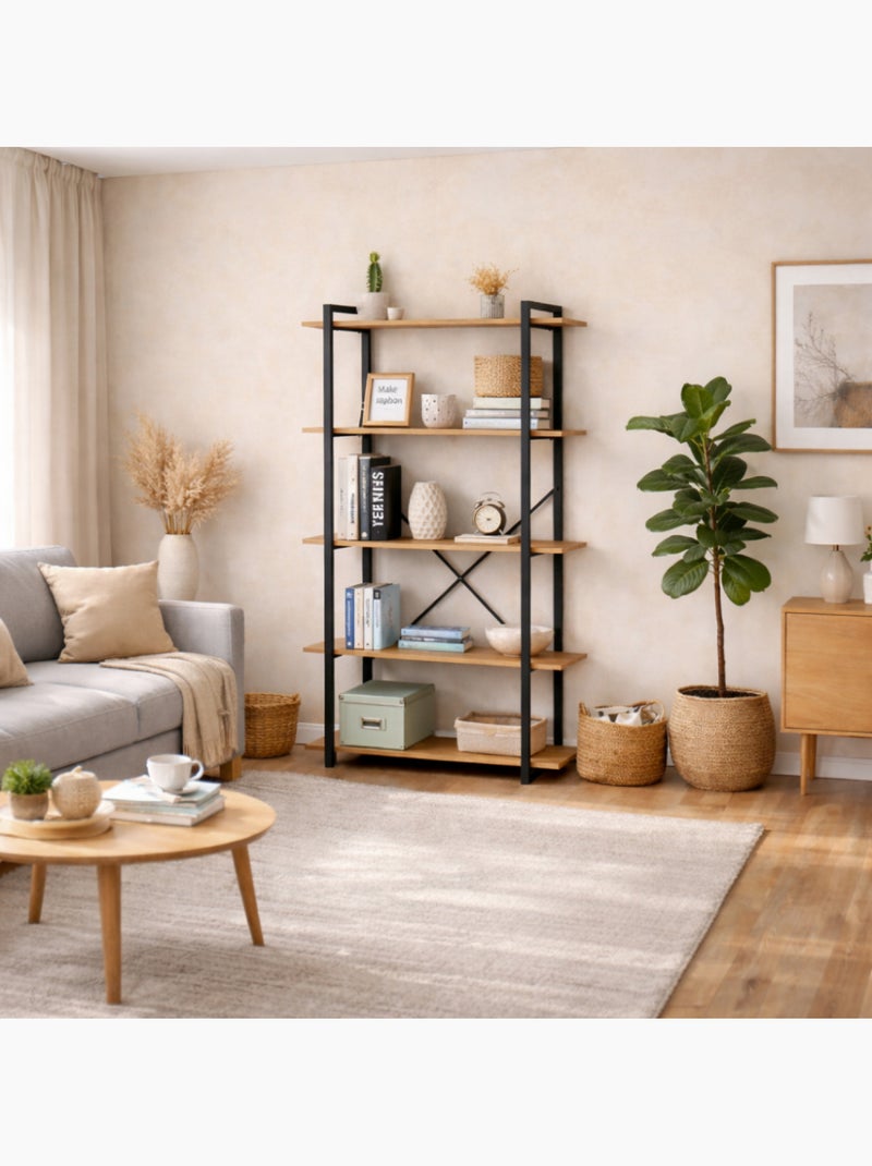 TYDO Etagère 5 rangements 150 cm bois et noir Marron - Kiabi