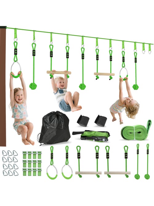Tyrolienne enfant 10m max. 50Kg - kit complet - nombreux accessoires - vert - Kiabi Tyrolienne enfant 10m max. 50Kg - kit complet - nombreux accessoires - vert - Kiabi