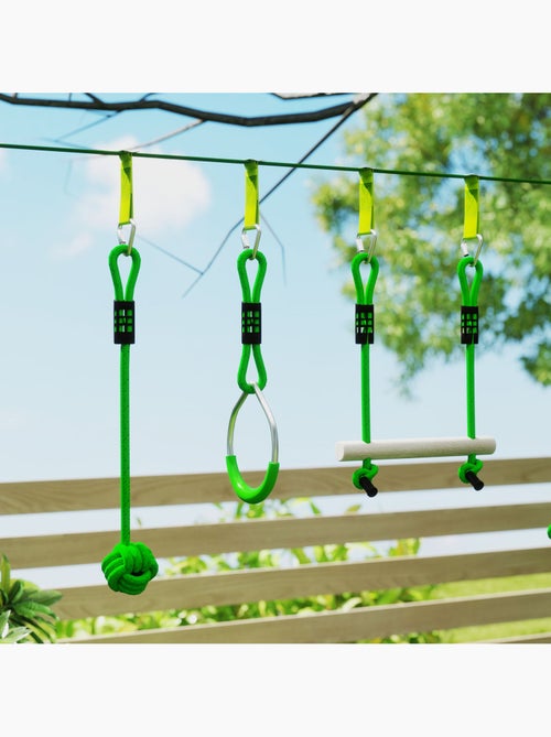 Tyrolienne enfant 10m max. 50Kg - kit complet - nombreux accessoires - vert - Kiabi Tyrolienne enfant 10m max. 50Kg - kit complet - nombreux accessoires - vert - Kiabi