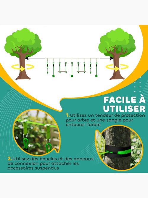 Tyrolienne enfant 10m max. 50Kg - kit complet - nombreux accessoires - vert - Kiabi Tyrolienne enfant 10m max. 50Kg - kit complet - nombreux accessoires - vert - Kiabi