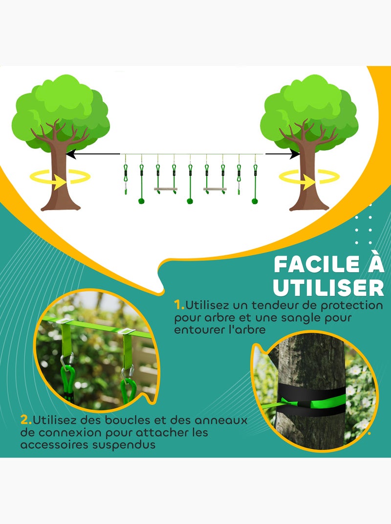 Tyrolienne enfant 10m max. 50Kg - kit complet - nombreux accessoires - vert Vert - Kiabi