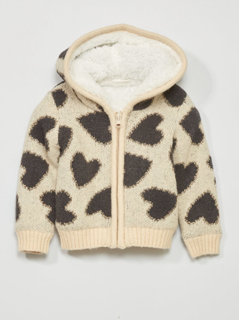 Un gilet en maille tricot à capuche Beige/gris - Kiabi