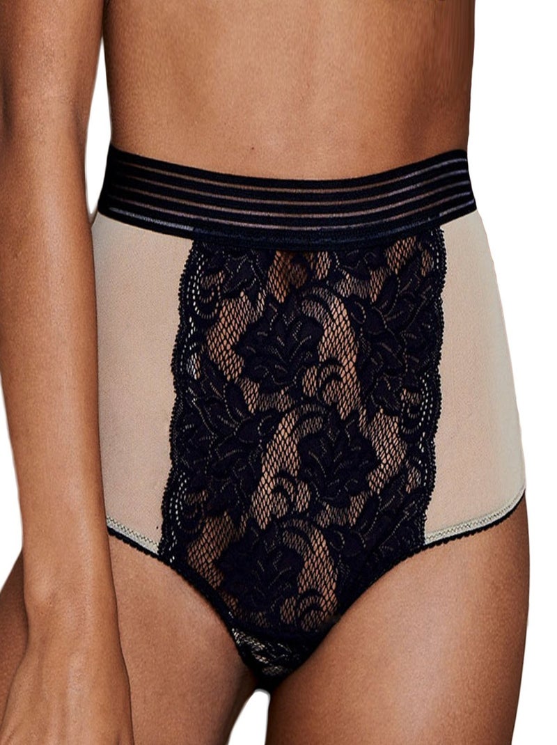 UnderProtection - Culotte hipster taille haute en dentelle recyclée Gilda Noir - Kiabi