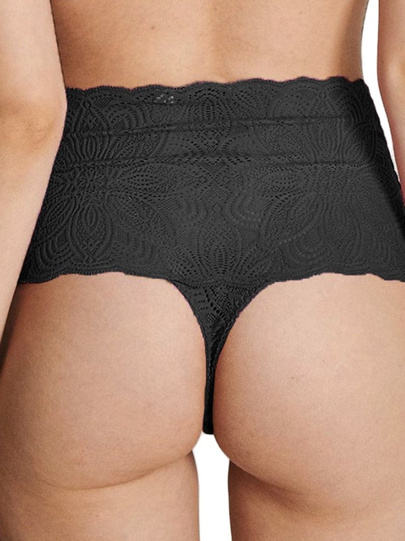 UnderProtection - String taille haute en dentelle vegan Luna Noir - Kiabi