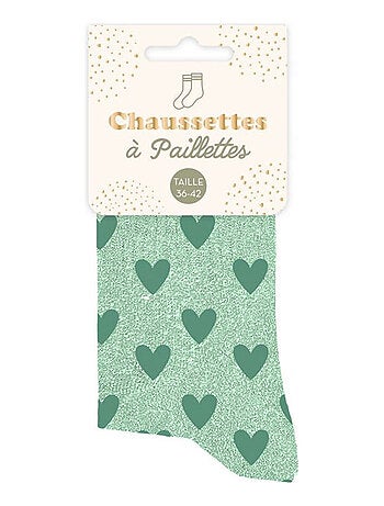 Une paire de chaussettes paillettes coeurs verts