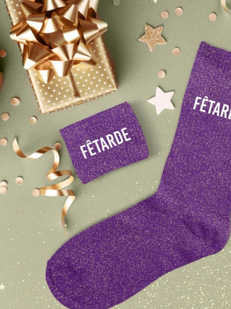 Une paire de chaussettes paillettes Fêtarde Violet prune - Kiabi