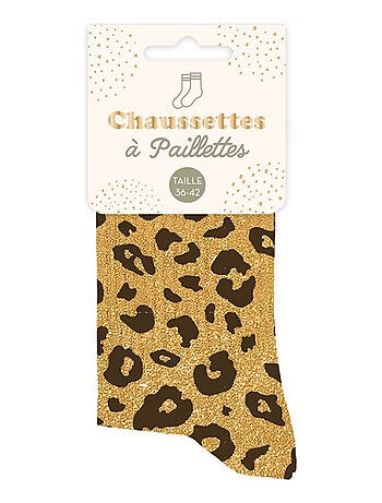 Une paire de chaussettes paillettes léopard