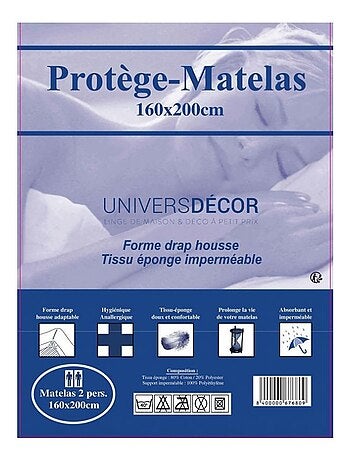 Drap housse / protège-matelas imperméable - 160x200 cm - Wit - tissu éponge