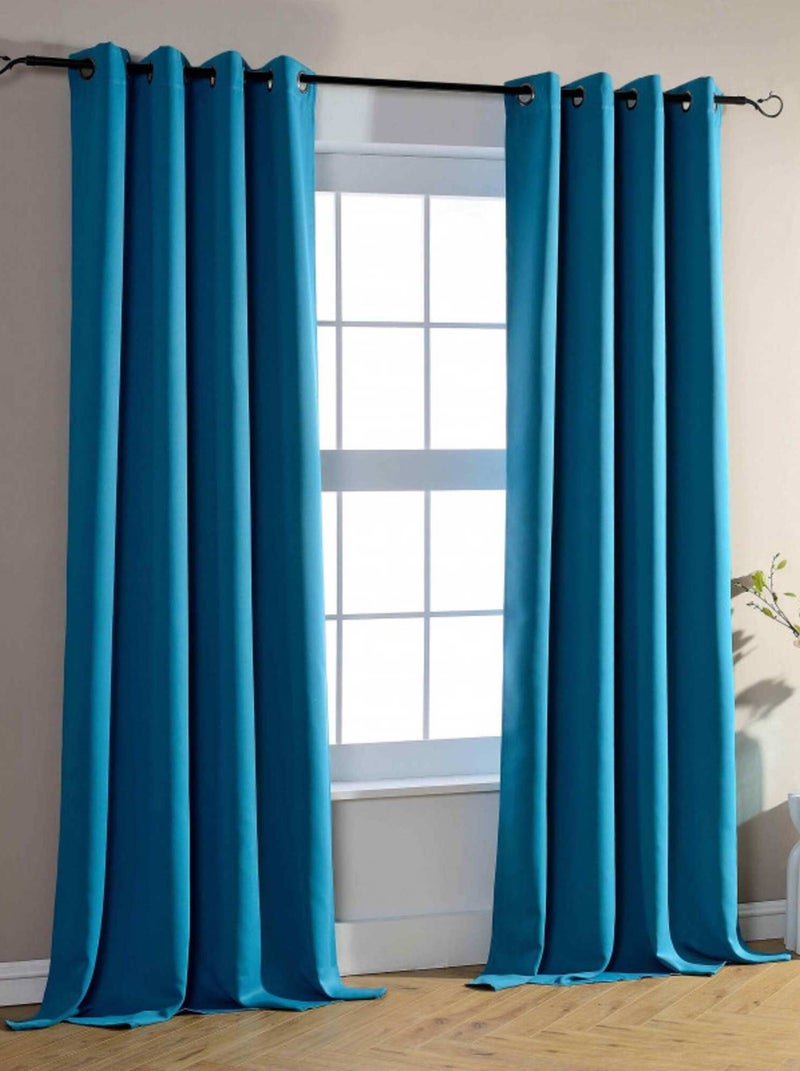 Univers Decor - Rideau Occultant 140 X 260 Cm - 4 Panneaux Bleu turquoise - Kiabi