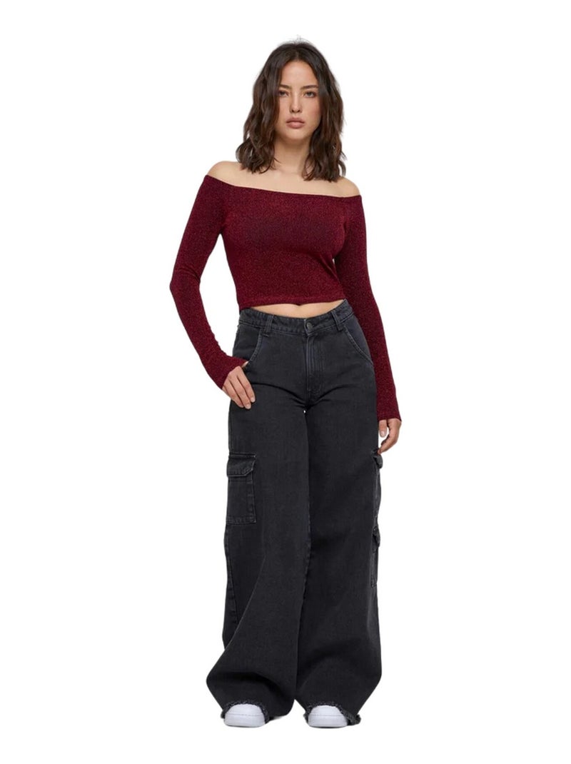 Urban Classics - Haut manches longues motif/style Paillettes Bordeaux - Kiabi