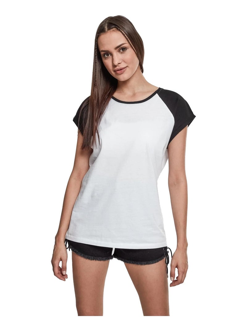 Urban Classics - T-shirt manches raglan motif/style Contrasté Blanc Noir - Kiabi
