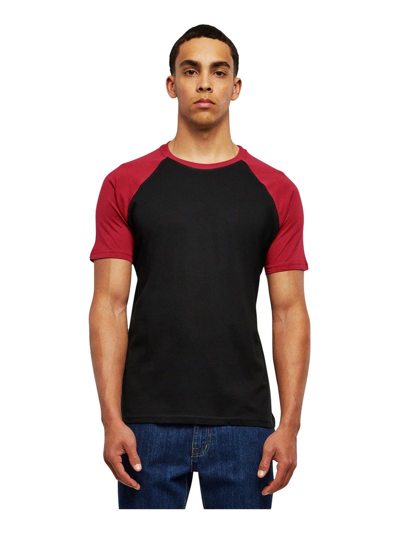 Urban Classics - T-shirt manches raglan motif/style Contrasté Noir Rouge - Kiabi