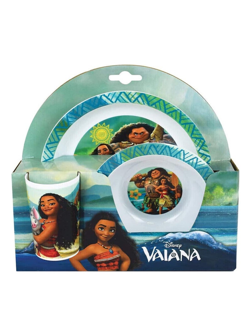Vaiana ensemble repas incluant 1 verre 220 ml, 1 assiette et 1 bol micro-ondables pour enfant Multicolore - Kiabi