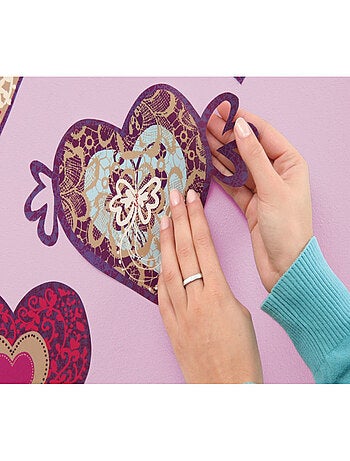 Valentine, Sticker mural 8 grands cœurs roses et violets - 50x70 cm