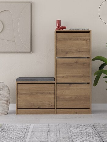 VALES - Meuble à chaussures avec assise - 4 rangements - bois