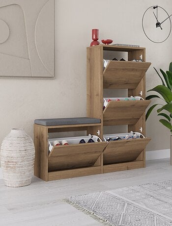 VALES - Meuble à chaussures avec assise - 4 rangements - bois