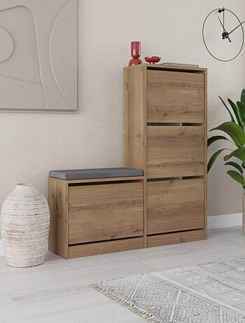 VALES Meuble à chaussures avec assise - 4 rangements - bois