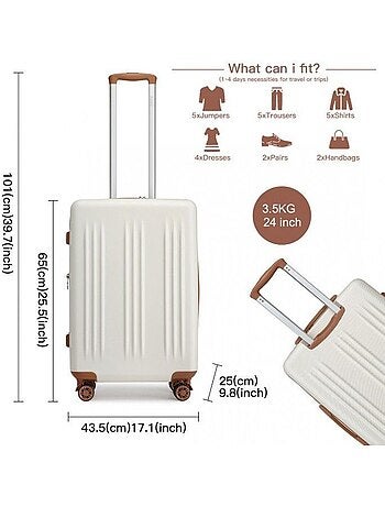 Valise - 65x43,5x25 cm, rigide abs, extensible, 4 roues 360°, serrure tsa - kono
