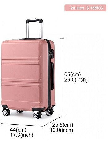 Valise - 65x44x25.5 cm, rigide abs, 4 roues 360°, serrure tsa - kono