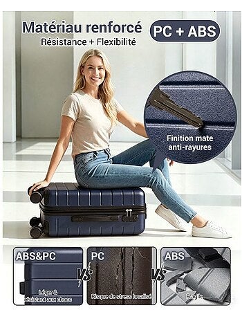 Valise - 76x50x29 cm, rigide abs, 4 roues 360°, serrure à code - kono