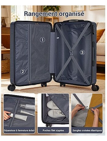 Valise - 76x50x29 cm, rigide abs, 4 roues 360°, serrure à code - kono