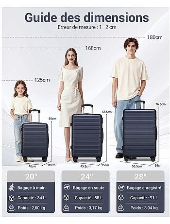 Valise - 76x50x29 cm, rigide abs, 4 roues 360°, serrure à code - kono