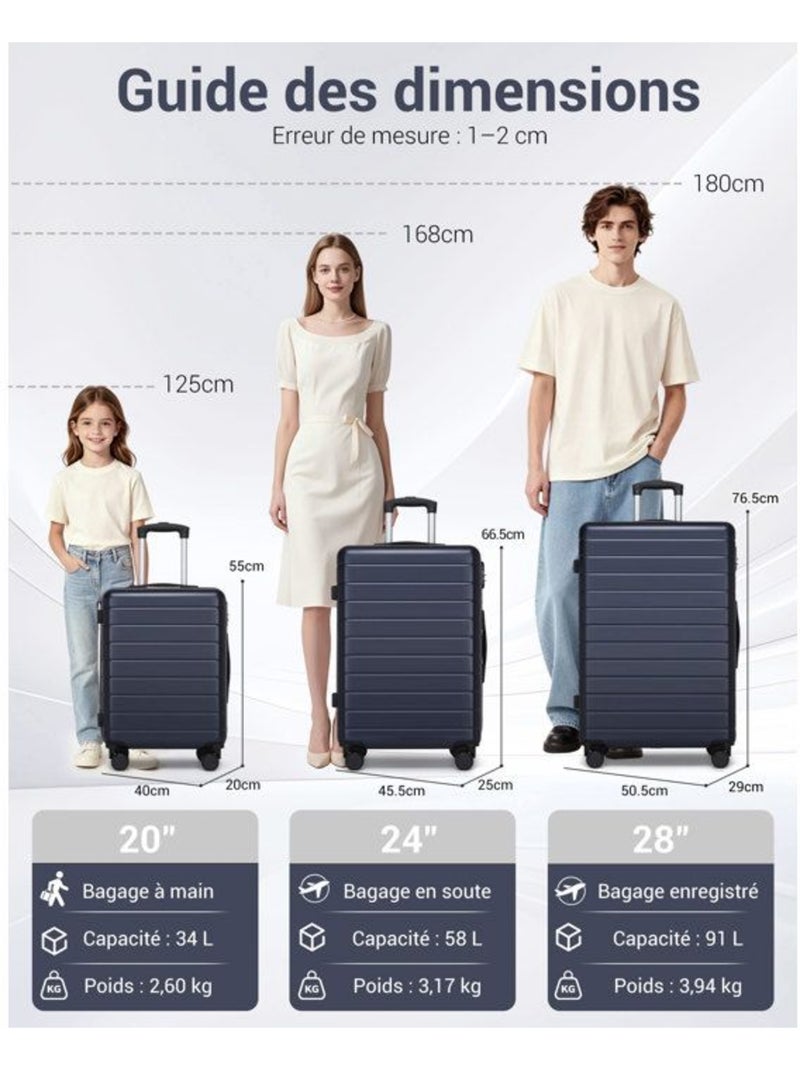 Valise - 76x50x29 cm, rigide abs, 4 roues 360°, serrure à code - kono Gris - Kiabi