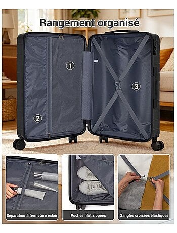 Valise - 76x50x29 cm, rigide abs, 4 roues 360°, serrure à code - kono