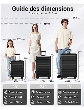 Valise - 76x50x29 cm, rigide abs, 4 roues 360°, serrure à code - kono
