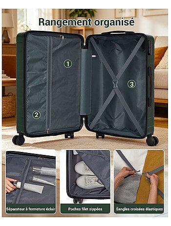 Valise - 76x50x29 cm, rigide abs, 4 roues 360°, serrure à code - kono