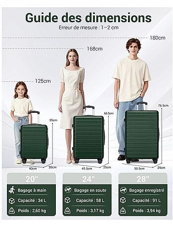 Valise - 76x50x29 cm, rigide abs, 4 roues 360°, serrure à code - kono